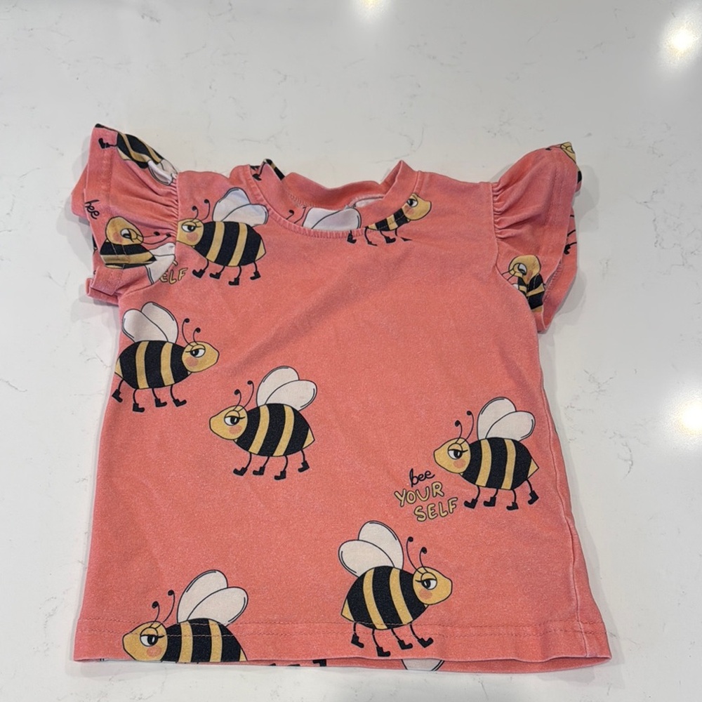 Dear Sophie Frill Sleeve Bee Print Pink Shirt